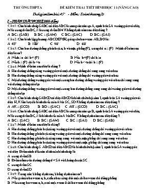 Đề kiểm tra Chương III môn Hình học Lớp 11 (N