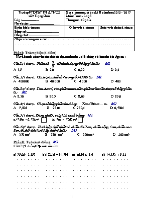 Đề kiểm tra cuối học kì II môn Toán Lớp 5 - N