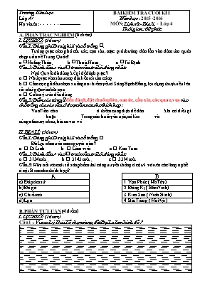 Đề kiểm tra cuối học kỳ 1 môn Lịch sử & Địa l