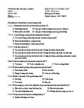 Đề kiểm tra cuối học kỳ I môn Khoa học Lớp 5 - Năm học 2014-2015 - Trường TH Đại Lãnh 2 (Có đáp án)