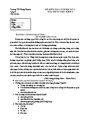 Đề kiểm tra cuối học kỳ I môn Tiếng Việt Lớp 4 - Trường TH Hưng Thạnh