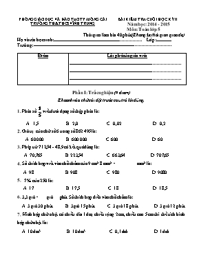 Đề kiểm tra cuối học kỳ II môn Toán Lớp 5 - Năm học 2014-2015 - Trường TH & THCS Vĩnh Trung (Có đáp án)
