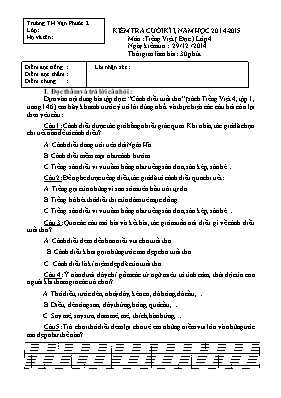 Đề kiểm tra cuối kỳ I môn Tiếng Việt Lớp 4 - Năm học 2014-2015