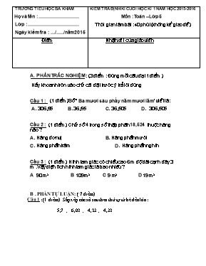 Đề kiểm tra định kì cuối học kì 1 môn Toán Lớp 5 - Năm học 2015-2016 - Trường TH Ba Khâm