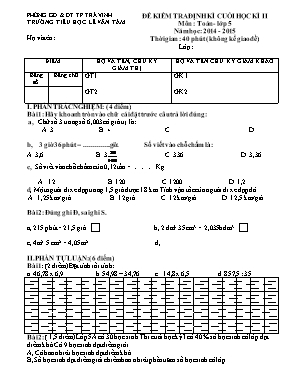 Đề kiểm tra định kì cuối học kì II môn Toán L