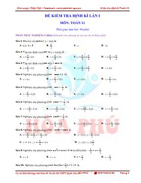 Đề kiểm tra định kì lần I môn Toán 11
