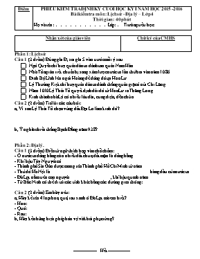 Đề kiểm tra định kỳ cuối học kỳ I môn Lịch sử & Địa lí Lớp 5 - Năm học 2015-2016