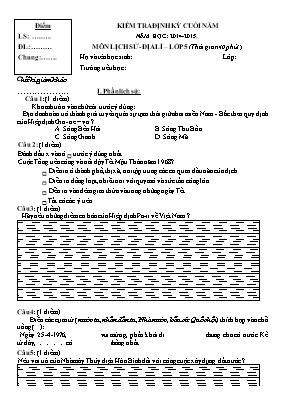 Đề kiểm tra định kỳ cuối năm môn Lịch sử & Địa lý Khối 5 - Năm học 2014-2015