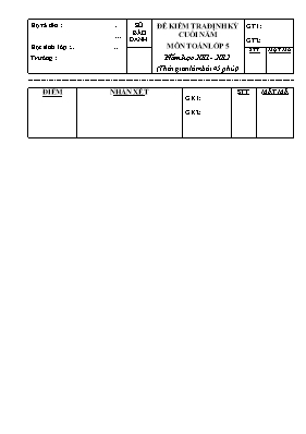 Đề kiểm tra định kỳ cuối năm môn Toán Lớp 5 - Năm học 2011-2012 (Có đáp án)