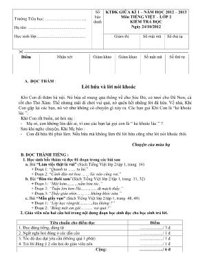 Đề kiểm tra định kỳ giữa học kỳ I môn Tiếng Việt Lớp 2 - Năm học 2012-2013