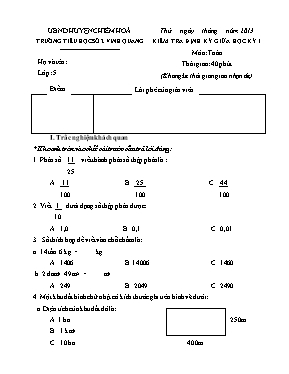 Đề kiểm tra định kỳ giữa học kỳ I môn Toán Lớp 5 - Năm học 2013-2014 - Trường TH Số 2 Vinh Quang (Có đáp án)