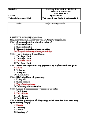 Đề kiểm tra định kỳ học kỳ I môn Khoa học Lớp 5 - Năm học 2015-2016 - Trường Tiểu học Long Hậu 2 (Có đáp án)