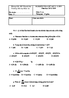 Đề kiểm tra giữa học kì I môn Toán + Tiếng Việt Lớp 5 - Năm học 2013-2014 - Trường Tiểu học Kim An