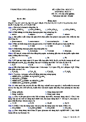 Đề kiểm tra học kì 1 môn Hóa học Lớp 12 - Đề 132 - Trung tâm GDTX Lâm Đồng