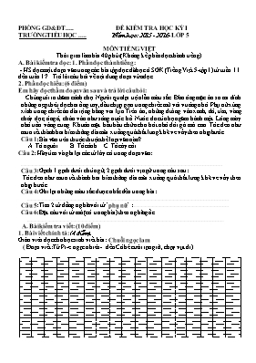 Đề kiểm tra học kỳ 1 môn Tiếng Việt Lớp 5 - Năm học 2015-2016 (Có đáp án)