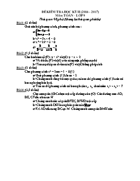 Đề kiểm tra học kỳ 2 môn Toán 9 - Năm học 2016-2017