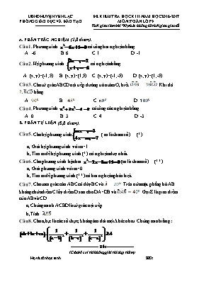 Đề kiểm tra học kỳ 2 môn Toán Lớp 9 - Năm học 2016-2017 - Phòng GD & ĐT Yên Lạc (Có đáp án)