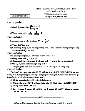 Đề kiểm tra học kỳ 2 môn Toán Lớp 9 - Năm học 2016-2017