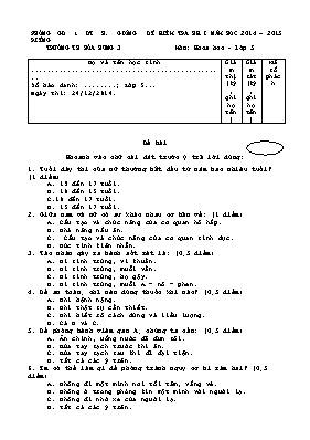 Đề kiểm tra học kỳ I môn Khoa học, Lịch sử, Địa lý Lớp 5 - Năm học 2014-2015 - Trường TH Hòa Hưng 3 (Có đáp án)