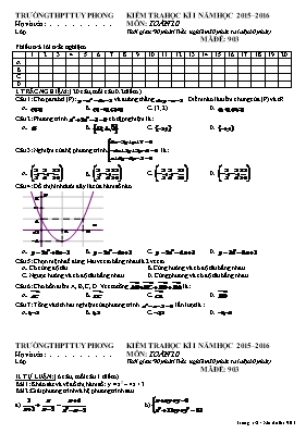 Đề kiểm tra học kỳ I môn Toán Lớp 10 - Mã đề 