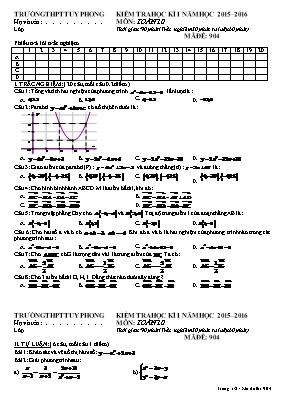 Đề kiểm tra học kỳ I môn Toán Lớp 10 - Mã đề 