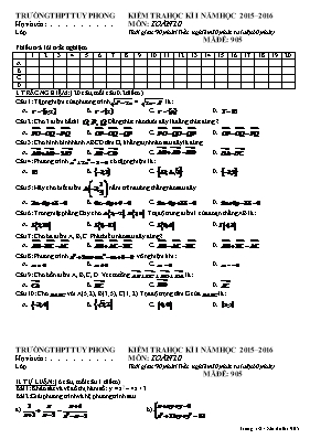 Đề kiểm tra học kỳ I môn Toán Lớp 10 - Mã đề 