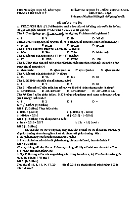 Đề kiểm tra học kỳ I môn Toán Lớp 6 - Năm học 2015-2016 - Phòng GD & ĐT Tam Kỳ