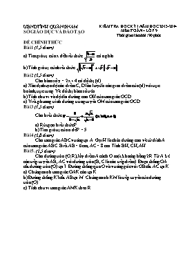 Đề kiểm tra học kỳ I môn Toán Lớp 9 - Năm học 2013-2014 - Phòng GD & ĐT Quảng Nam