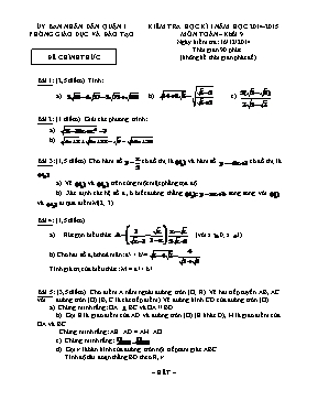 Đề kiểm tra học kỳ I môn Toán Lớp 9 - Năm học 2014-2015 - Phòng GD & ĐT Quận I (Có đáp án)