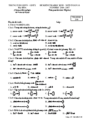 Đề kiểm tra học kỳ II môn Toán Lớp 10 - Mã đề