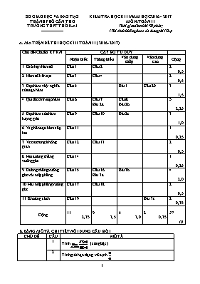 Đề kiểm tra học kỳ II môn Toán Lớp 11 - Năm học 2016-2017 - Trường THPT Thới Lai