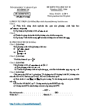 Đề kiểm tra học kỳ II môn Toán Lớp 9 - Năm họ