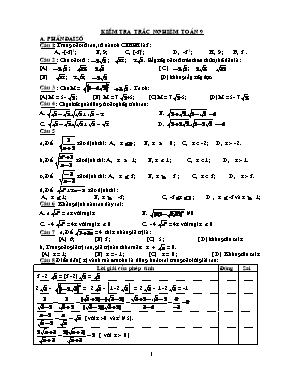 Đề kiểm tra trắc nghiệm Toán 9