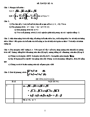 Đề ôn tập môn Toán Lớp 9 - Đề số 19 (Có đáp án)