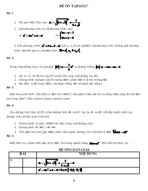 Đề ôn tập môn Toán Lớp 9 - Đề số 27 (Có đáp án)