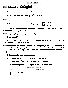 Đề ôn tập môn Toán Lớp 9 - Đề số 43 (Có đáp án)