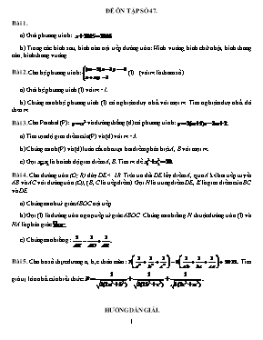 Đề ôn tập môn Toán Lớp 9 - Đề số 47 (Có đáp án)