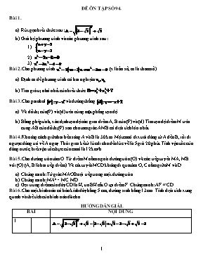 Đề ôn tập môn Toán Lớp 9 - Đề số 94 (Có đáp án)