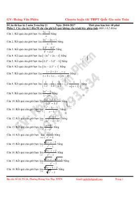 Đề ôn thi học kì 2 môn Toán Lớp 11 - Đề 2 - Năm học 2016-2017 - Hoàng Văn Phiên