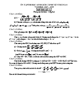 Đề ôn thi học sinh giỏi cấp huyện Tháng 10 môn Toán Lớp 8 - Đề số 21 - Năm học 2017-2018