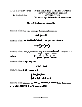 Đề thi chọn học sinh giỏi cấp tỉnh môn Toán Lớp 9 - Năm học 2016-2017 - Sở GD & ĐT Trà Vinh