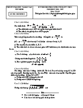 Đề thi chọn học sinh giỏi môn Toán Lớp 9 - Nă