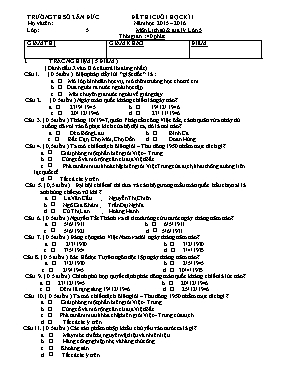 Đề thi cuối học kỳ I môn Lịch sử & Địa lý Lớp 5 - Năm học 2015-2016 - Trường TH Số 2 Ân Đức (Có đáp án)