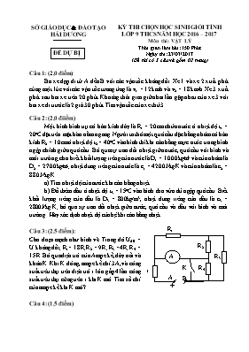 Đề thi dự bị học sinh giỏi tỉnh môn Vật lý Lớ