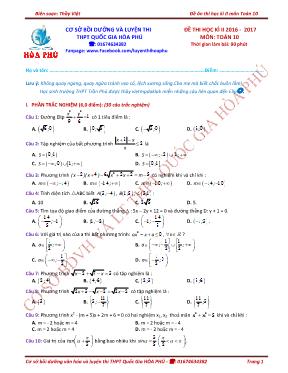 Đề thi học kỳ 2 môn Toán Lớp 10 - Năm học 2016-2017