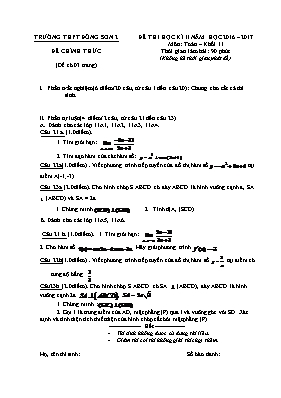 Đề thi học kỳ II môn Toán Khối 11 - Năm học 2
