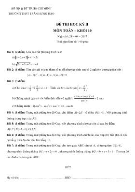 Đề thi học kỳ II môn Toán Lớp 10 - Năm học 20