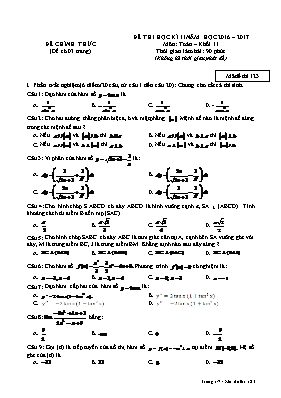Đề thi học kỳ II môn Toán Lớp 11 - Mã đề 123 - Năm học 2016-2017