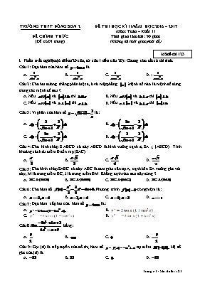Đề thi học kỳ II môn Toán Lớp 11 - Mã đề thi 123 - Năm học 2016-2017 - Trường THPT Đông Sơn