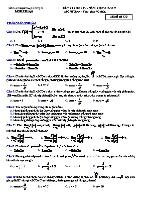 Đề thi học kỳ II môn Toán Lớp 11 - Mã đề thi 130 - Năm học 2016-2017 - Sở GD & ĐT Bình Thuận
